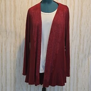ONE WORLD Red/burgundy Open Front Cardigan Sweater